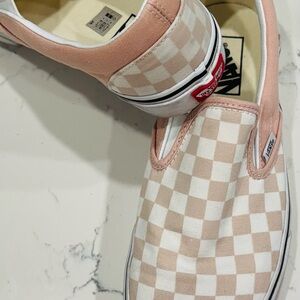 Vans Women's Peach Checkered Slip-On Sneakers
